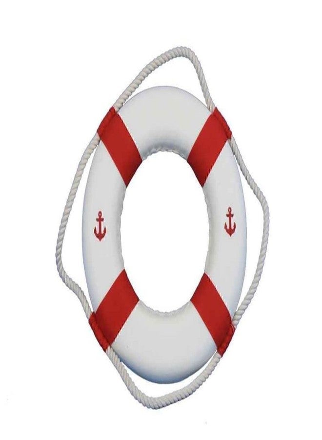 Handcrafted Nautical Decor طوق نجاة كلاسيكي أبيض مزخرف على شكل مرساة، مصنوع يدويًا من نماذج السفن، مع أشرطة حمراء، بطول 10 بوصات - زينة طوق النجاة - Image 1